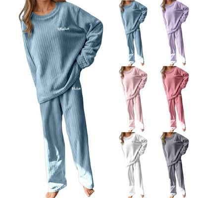 Women Set Long Sleeve Lounging Warm Fleece Sleepwear Winter High Elastic Crewneck Loungewear Sets