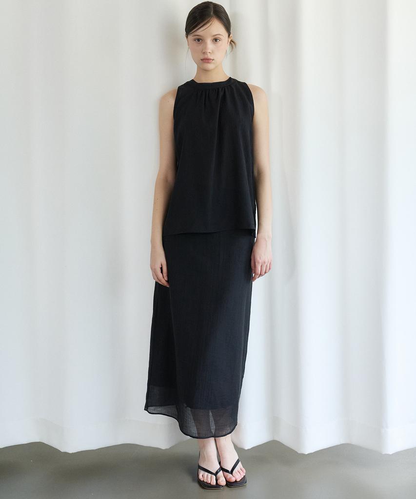 Bye Bye Seop Back Slit Sheer Skirt Black [T62]