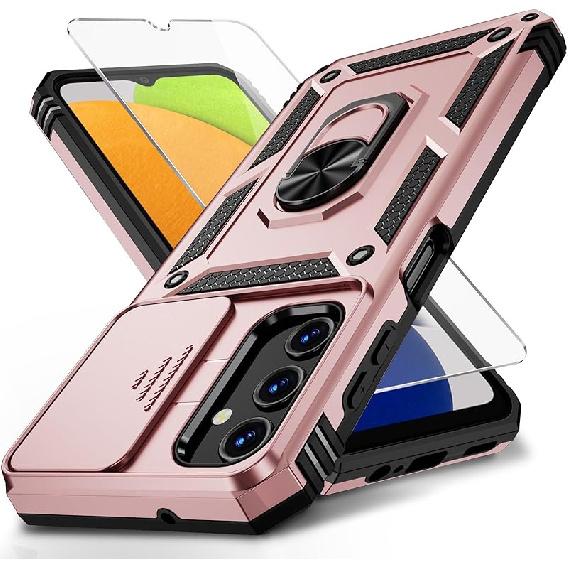 Vinve for Samsung Galaxy A03S Case with Slide Camera Lens Cover, HD Screen Protector, Military Grade Drop Protection, Magnetic Rotated Ring Holder