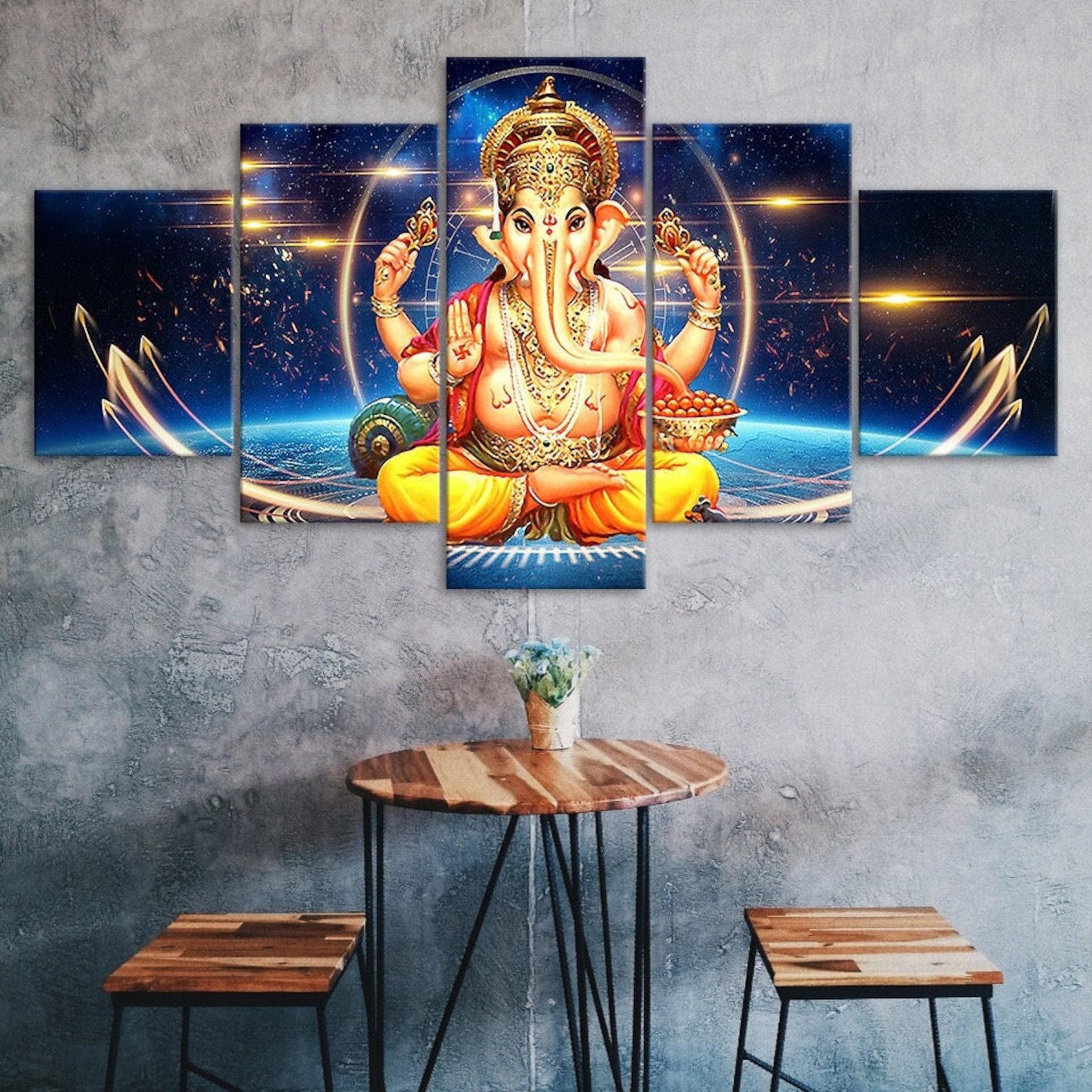

Hindu Elephant Head God Lord Ganesha 5 Piece Five Panel Wall Canvas Print Modern Art Poster Picture Home Decor Gift For Him For Her 20X35 20X45 20X55CM