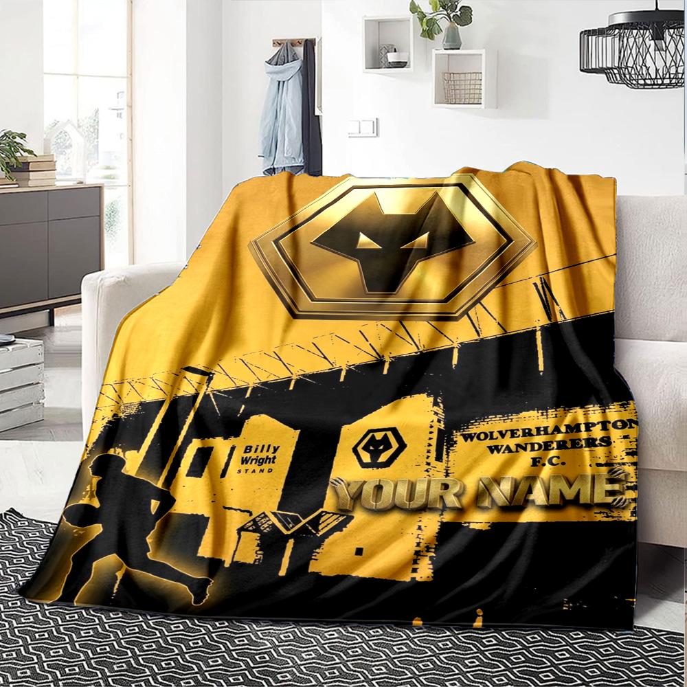 Name Custom Wolves FC Print Flannel Blanket High Quality Warm Comfortable Cover for All Seasons Perfect for Gifts Home Decor