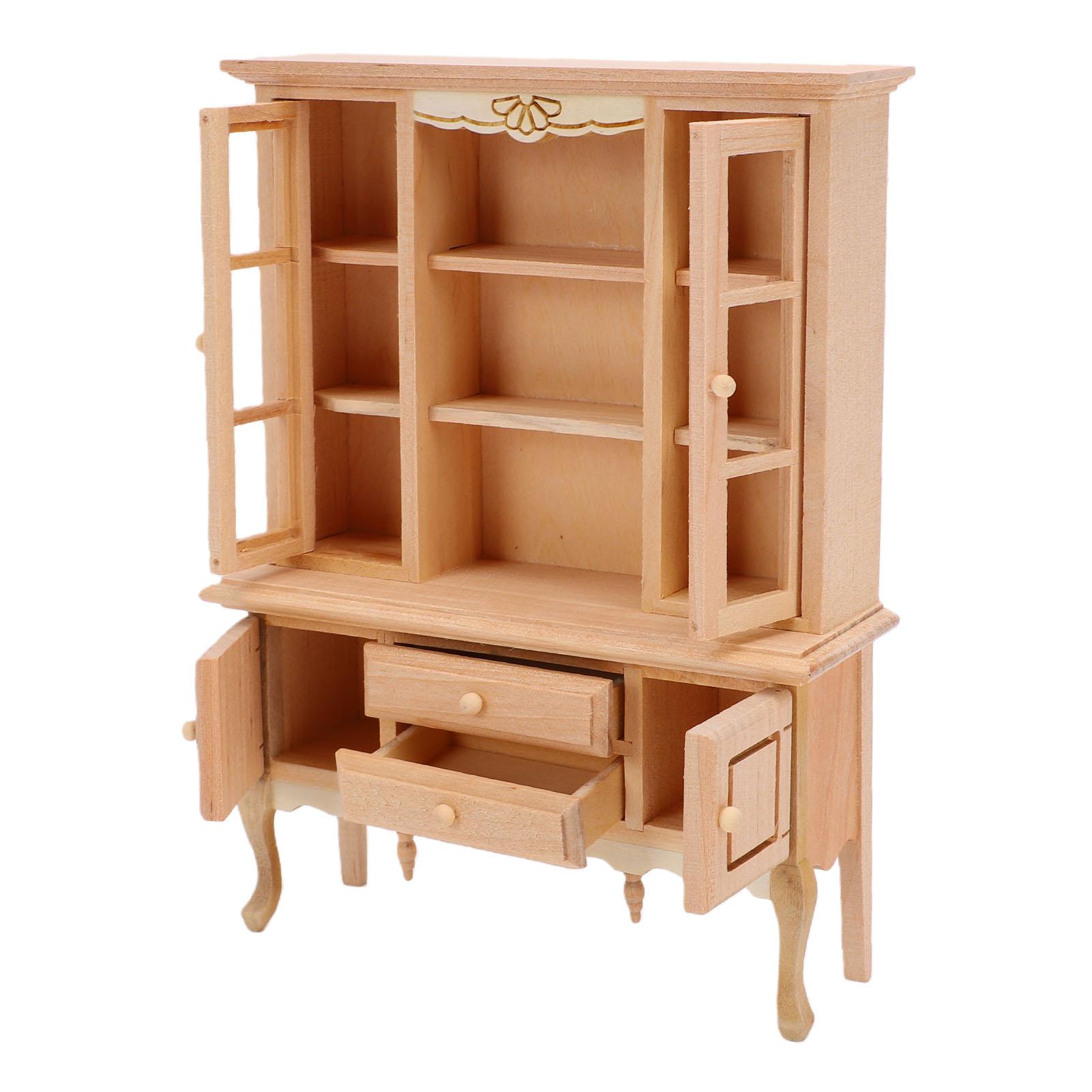 1:12 Scale Dollhouse Miniature Cabinet Wooden Unpainted Miniature Cupboard with Drawers