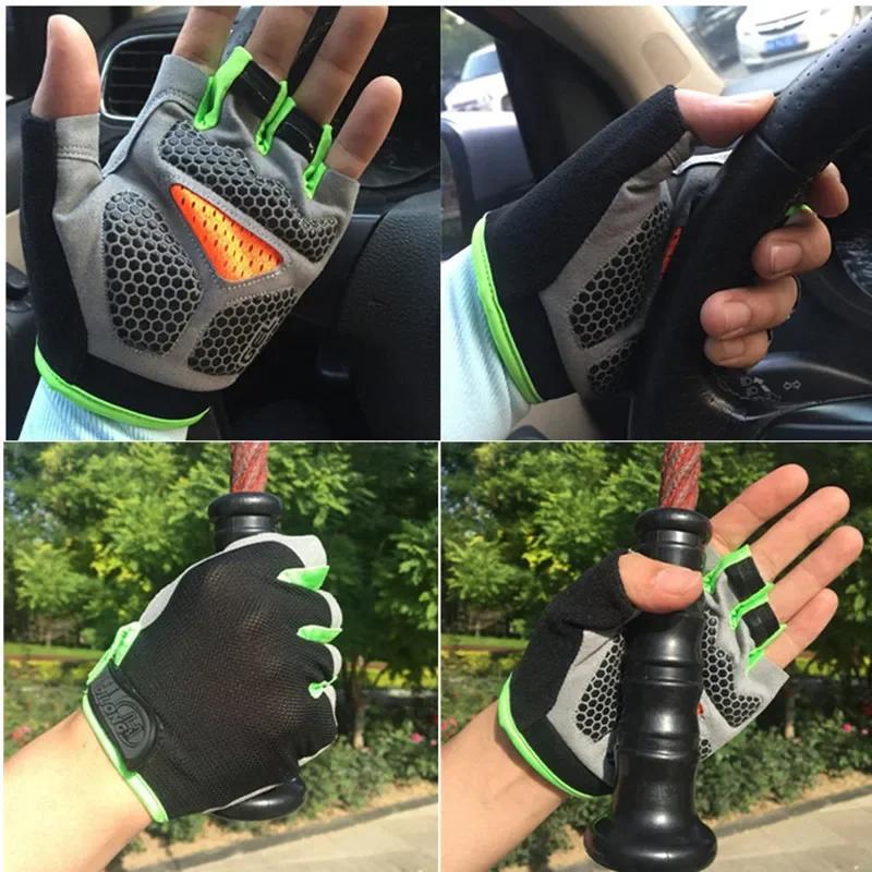 Anti-shock Athletics Gloves Cycling Anti-slip Half Finger Gloves Breathable Fitness Gloves Silicone Palm Hollow Back Gym Fitn Practical Use
