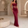 Women's Sexy Lace Off Shoulder Spaghetti Strap Bodycon Maxi Dress with Slit and Patchwork Sheer Cutout