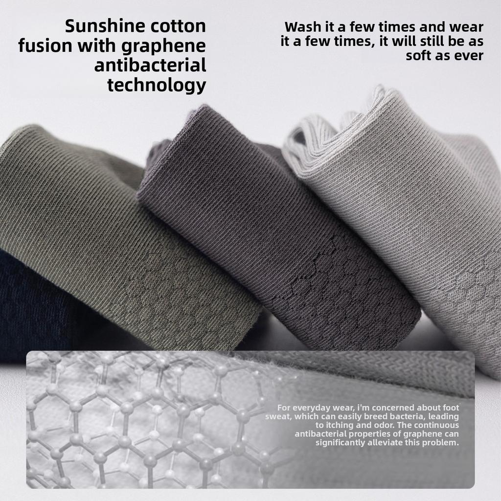 Graphene Socks - Men's Mid-calf Sports Anti-odor Moisture-absorbing Cotton Socks for Business and Sports, Massage Bottom, High School Length
