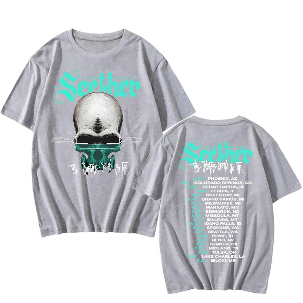 Cotton Tees The Surface Seems So Far Tour 2025 T-shirt Seether Rock Band Printing Tshirts Short Sleeve Summer Unisex Streetwear