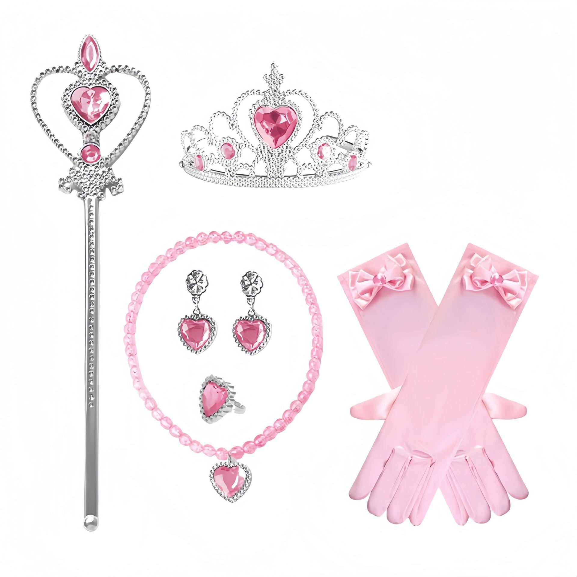 

Princess Accessories Gloves Wand Crown Jewelry Set Wig Necklace Braid for Princess Dress Clothing Cosplay Dress UP Option 1