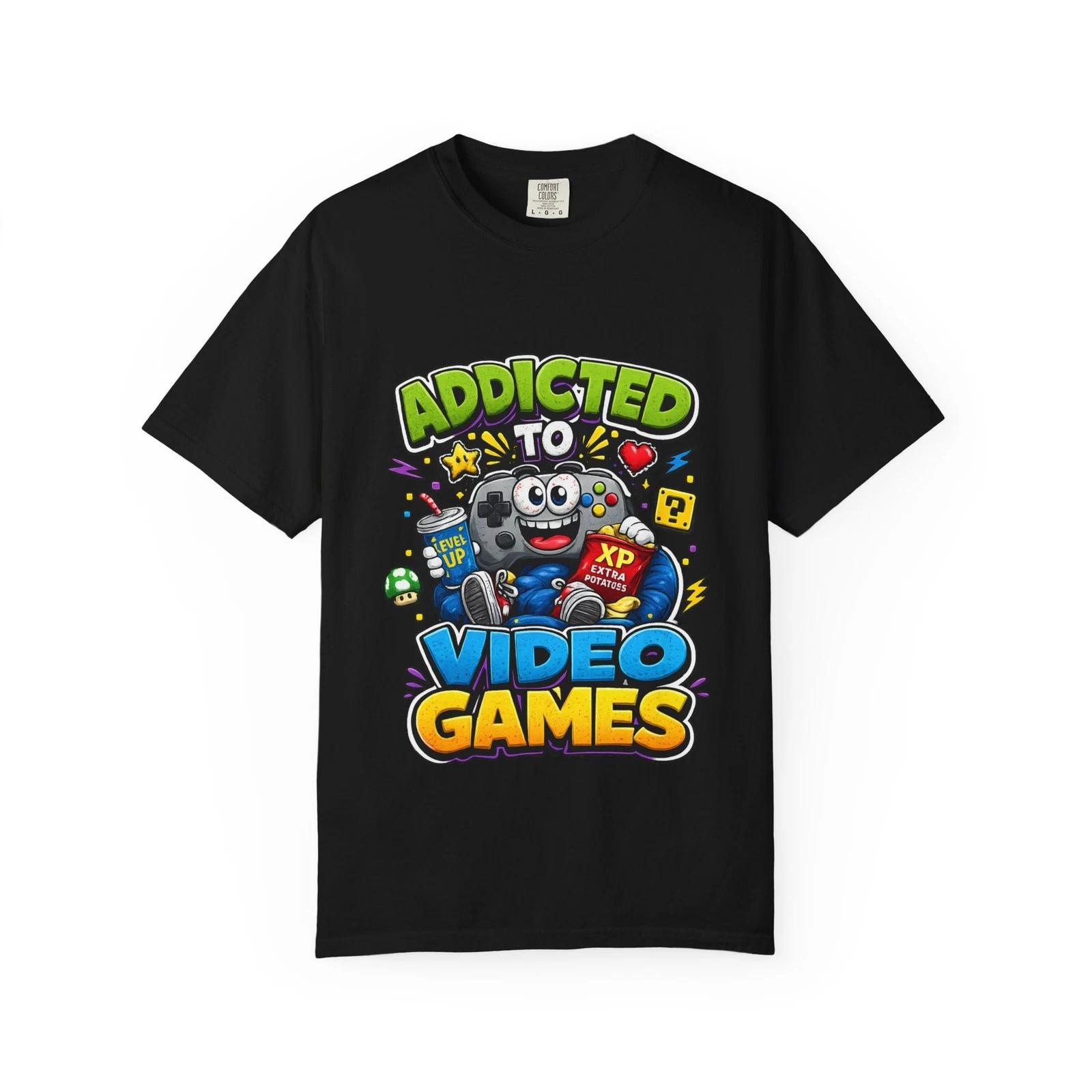 Addicted to Video Games T-Shirt | Gamer Controller Graphic Tee XXXXL