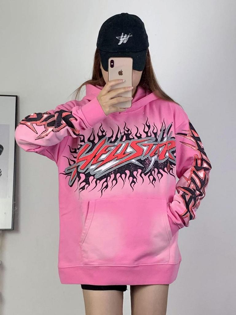 Retro mikina Hellstars s ručně malovaným graffiti - Trendy design s odlupující se barvou a barvením blátem