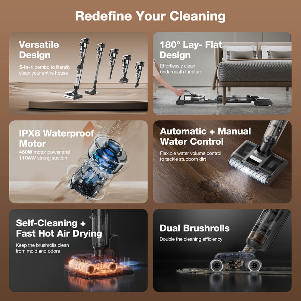 JIMMY PW11 Pro Max 5-in-1 Akku-Staubsauger & Waschsauger, 460W Starke Leistung, Doppelte Reinigung mit Doppelbürstenwalzen, Heißluft-Schnelltrocknung, LED-Bildschirm
