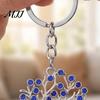 Durable Metal Keychain Pendant Rust Resistant Retro Hollow Tree Charm Keyring Key Chain with Rhinestone Inlay Backpack Accessory