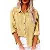 Spring Fall Lapel Long Sleeve Blouse Women Tops Solid Color Cotton Linen Button Up Shirt with Pocket