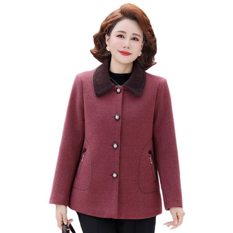 Winter clothing with cotton woolen jacket, mother's new women's warm large-size woolen top