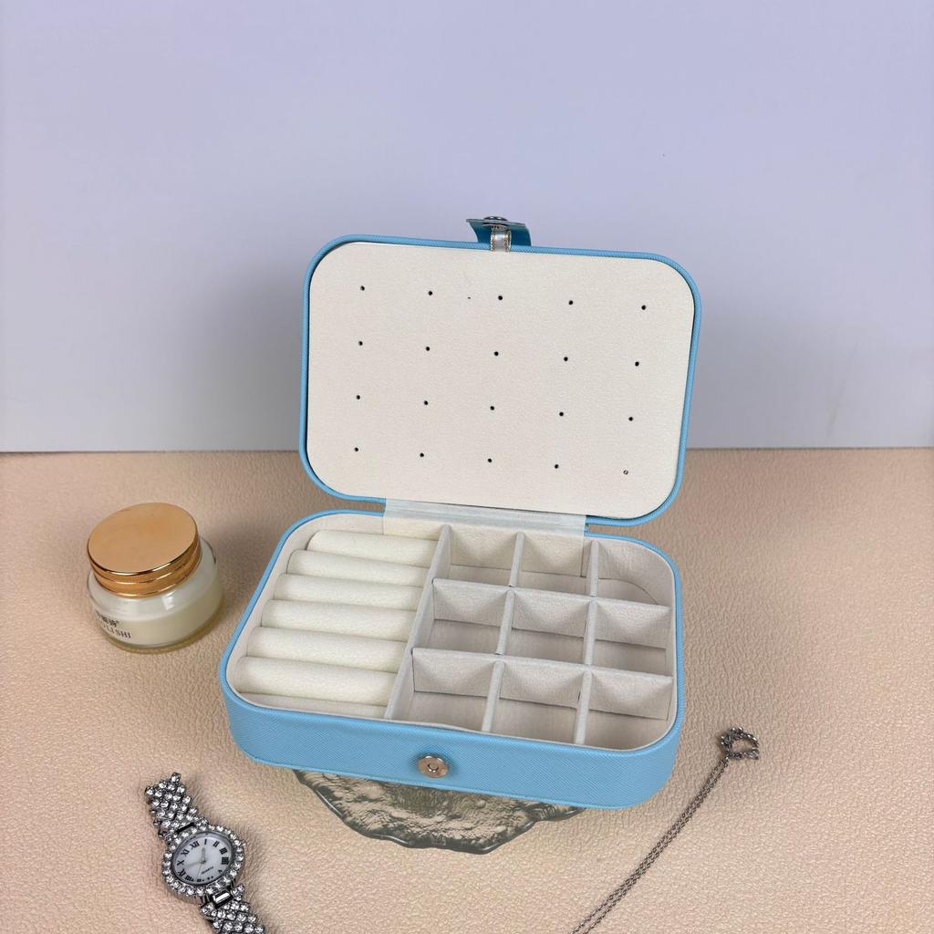 Travel Jewelry Storage Box with Mirror Solid Color Simple Earrings Ring Necklace Jewelry Box Double Layer Household Jewelry Box