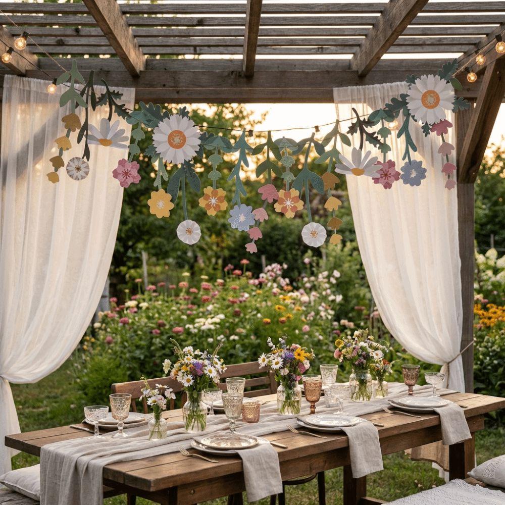 Double Sided Flower Leaves Garland Floral Leaf Happy Birthday Banner Birthday Party