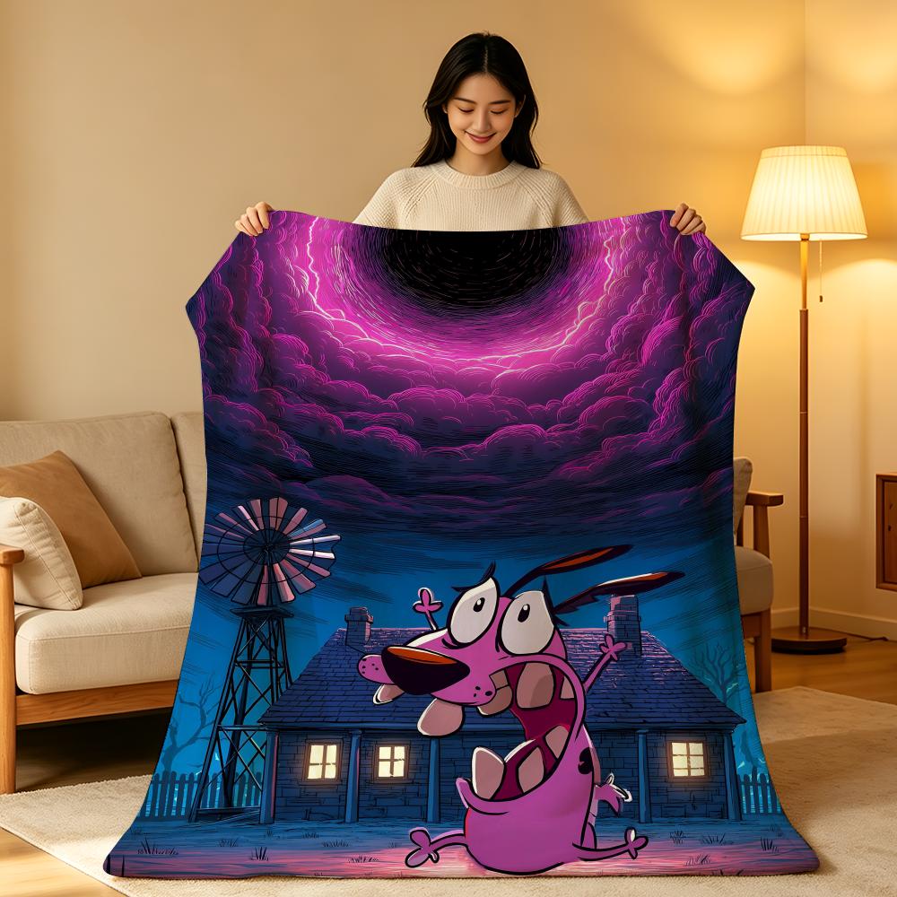 Cartoon C-Courage.t-the.C-Cowardly.D-Dog Throw High-Density Short Plush Blanket Soft Skin-Friendly for Sofa Nap Room