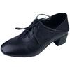 Leather single shoes women's spring and autumn new thick heel medium and low heel women's shoes square head lace-up cowhide black leather shoes