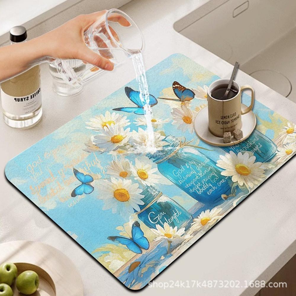 Kaffee Wasser Tasse Kieselgur Geschirr Matte Schnelltrocknend Rutschfest Abtropfmatte für Geschirr Arbeitsfläche Dekor Kaffeemaschine Geschirr Pad