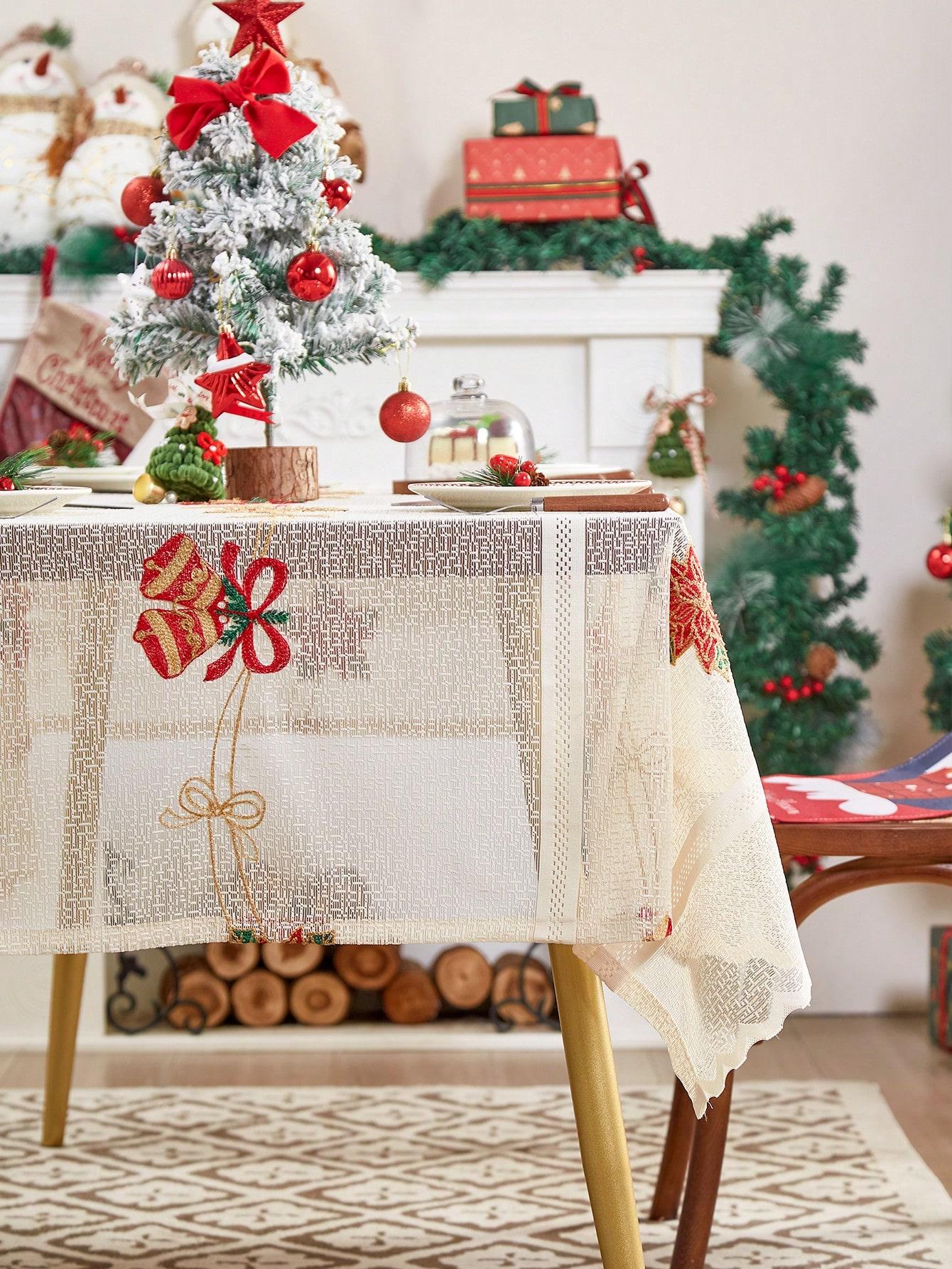 

Бежевая рождественская скатерть, украшения-колокольчики для дома - Красная клетчатая рождественская кружевная скатерть 140x140cm