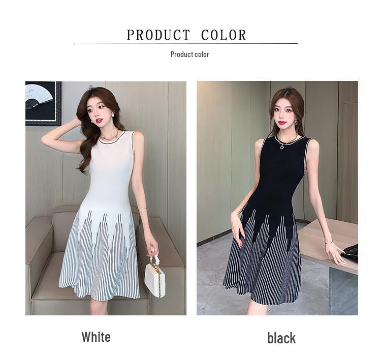 Women's French-Style Sleeveless Knit Dress - Petite Waist-Cinched, Slimming A-Line Vest, Summer New Arrival