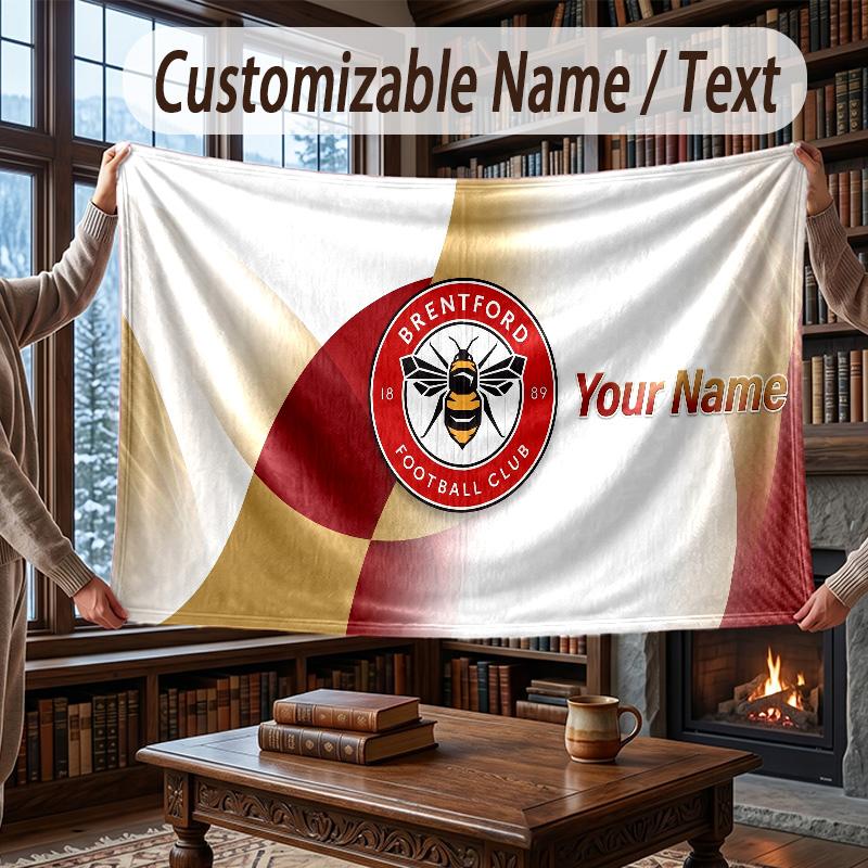 Coperta Plaid in Flanella con Nome Personalizzato Modello Calcio Brentford Calda Decorazione per la Casa