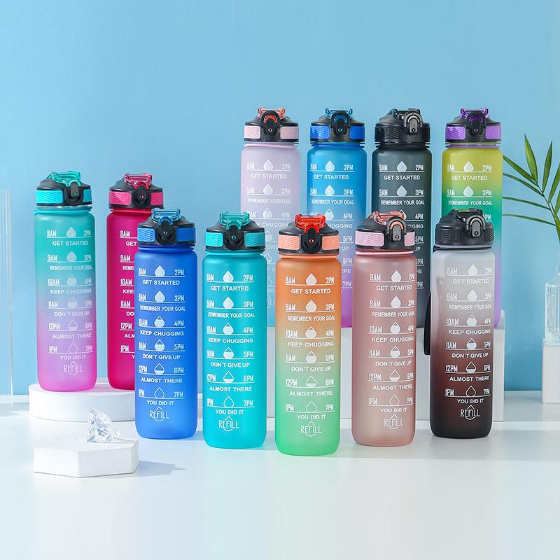 Water Bottle Gradual Change Matte Large Capacity Water Cup Elastic Cover Straw Cup 11OZ Portable Sports Kettle