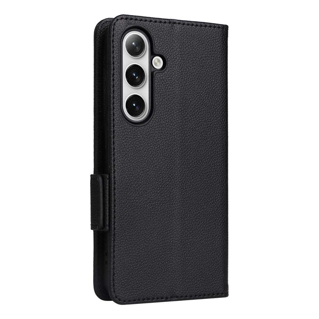 For Samsung Galaxy S25 Case with Wrist Strap Litchi Texture PU Leather Wallet Phone Cover
