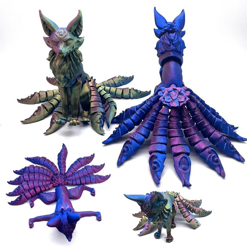 3D Printed Multi-joint Movable Model Nine-tailed Fox, Home Decoration, Children's Birthday Gift Toy