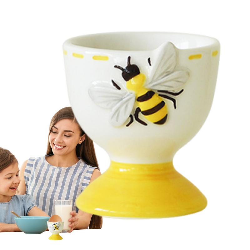 Single Egg Holder Funny Cup Decorative Egg Holder Ceramic Display Stand Dishwasher Safe Bee Pattern Kitchen Gadgets Container