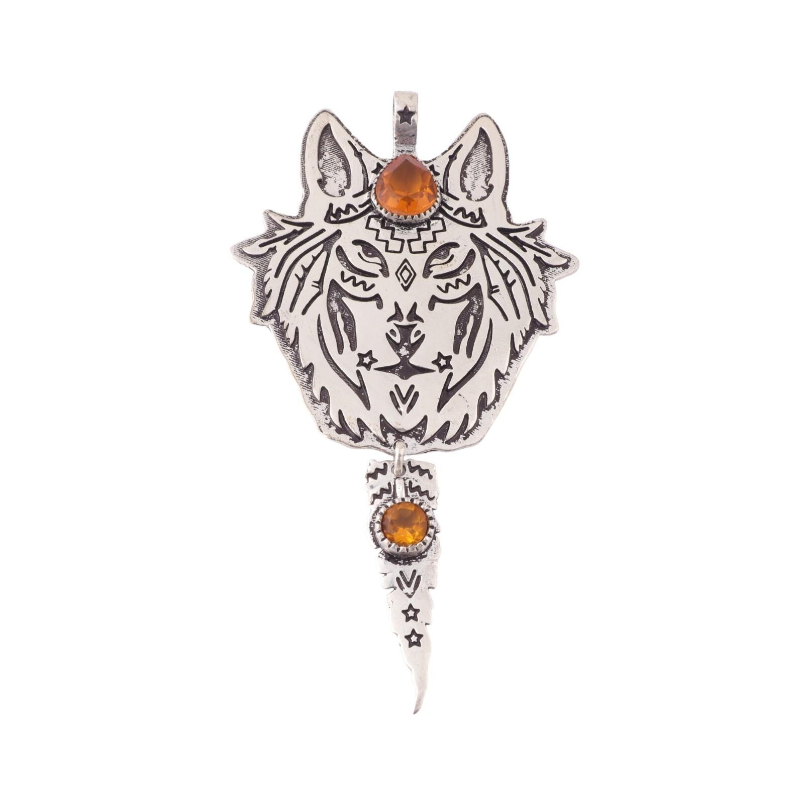 

Натуральный цитрин, драгоценный камень, серебро 925 пробы, форма головы тигра, длинная подвеска 4 CP-26-7