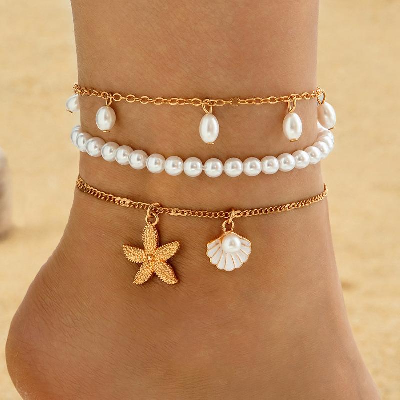 Accessories Bohemian Iron Disc Pendant Rice Bead Anklet Multi-layer Beach Foot Decoration Set
