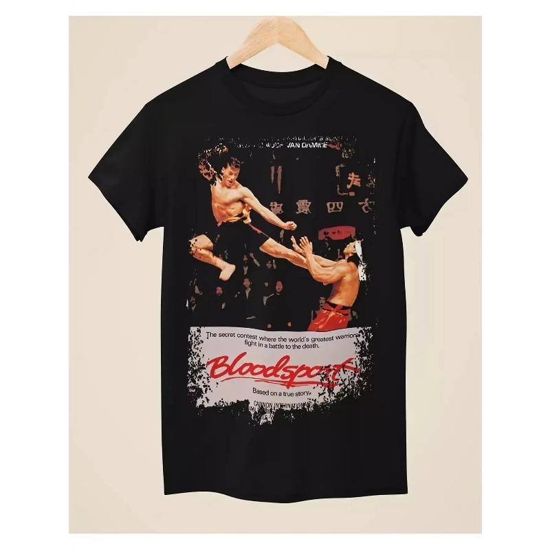 T-shirt Poster Film Blood Fight T-shirt Unisex con Logo Jean Claude Van Damme Stampato Camicia Casual Girocollo a Maniche Corte