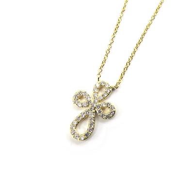 [L7235] - White Gold 'Cross' Gold-Plated Necklace - 17x13 Mm