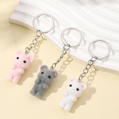 Portachiavi con ciondolo per borsa a forma di topo con amore e floccaggio in 3D, simpatico piccolo topo, portachiavi con ciondolo per zaino, decorazione per auto, accessori regalo