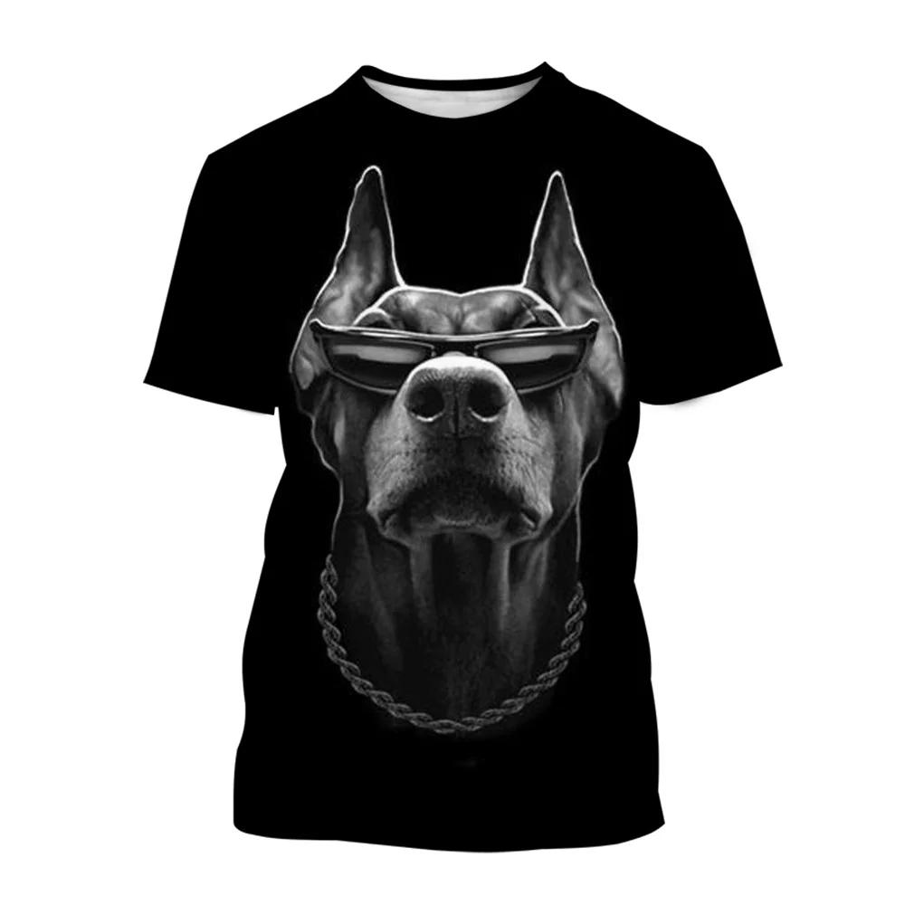 Summer Round Neck 3D Funny Animal Dog Graphic Print Top Fashionable Casual Short Sleeved Men's T-shirts