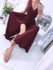 2023 Summer European & American Deep V-Neck Solid Color Maxi Evening Dress with Slit