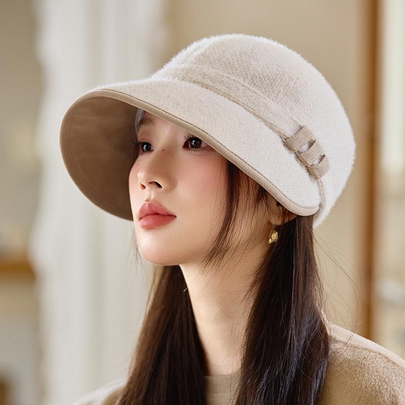 Autumn and Winter Fashion Retro Equestrian Hat Casual Versatile Plus Velvet Warm Baseball Cap Big Head Circumference British Style Windproof Basin Hat