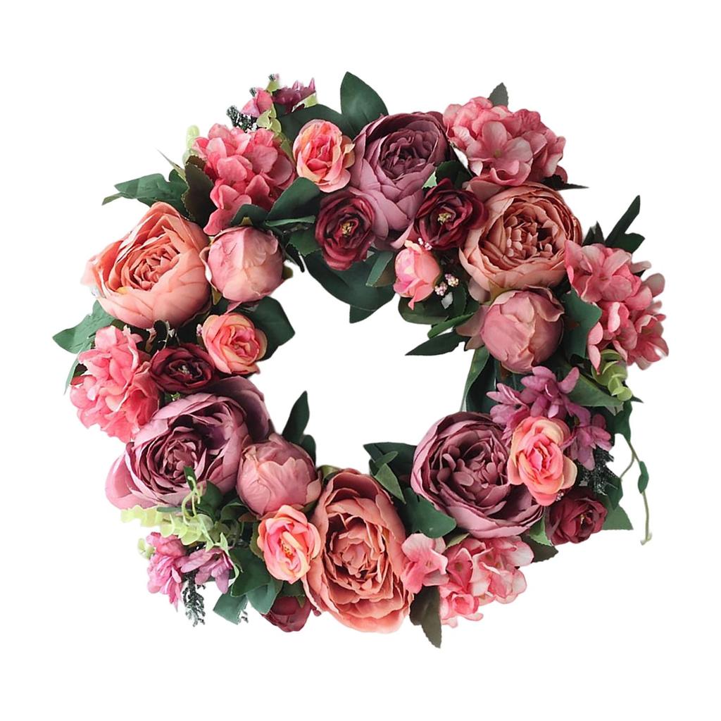 Handmade Peony Flowers Artificial Wreath Spring Garland 40cm Hanging Holiday Decorative Photography Props