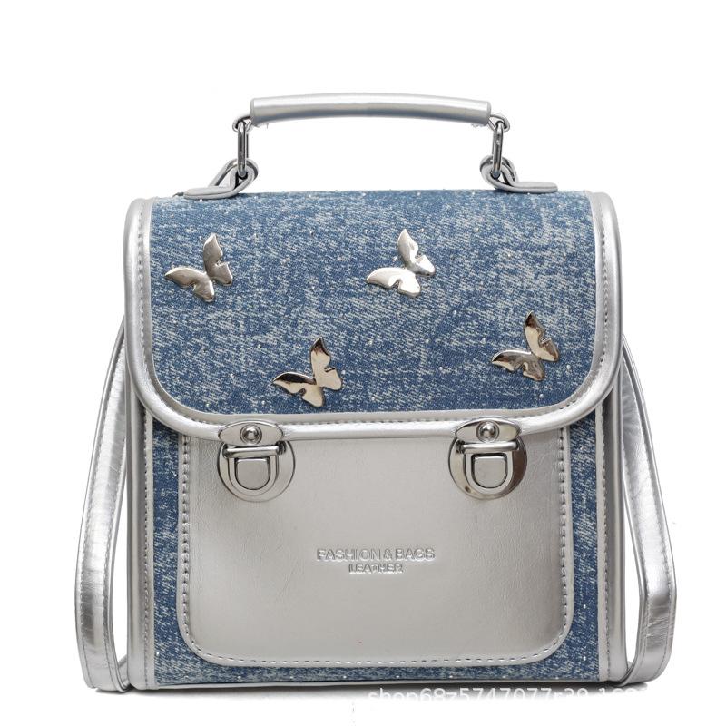 Premium sense niche denim backpack women's 2025 new trendy fashion shoulder messenger bag travel small backpack