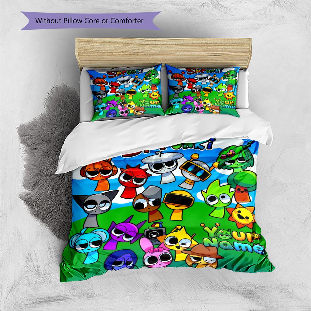Custom Name Sprunki Characters Gathering Bedding,Quilt Set Quilt Cover Pillowcase Home Birthday Gift (1 * Duvet Cover + 2 * Pillowcase, Without Core)