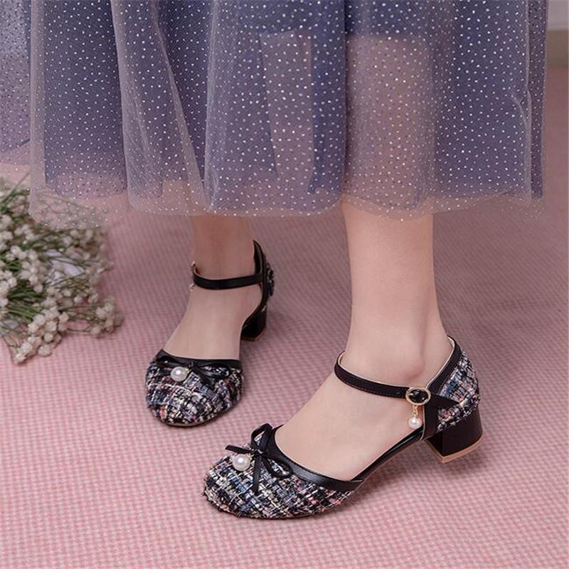 Children Girls High Heel Shoes For Kids Princess Sandals Fashion Bow Thick Heel Shallow Women High Heels For Party Wedding 30-43