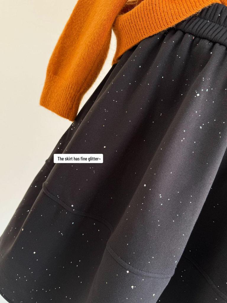 Korean Winter Glitter Sequin Plush Skirt - Mid-Length, Fluffy, Christmas Style 2025