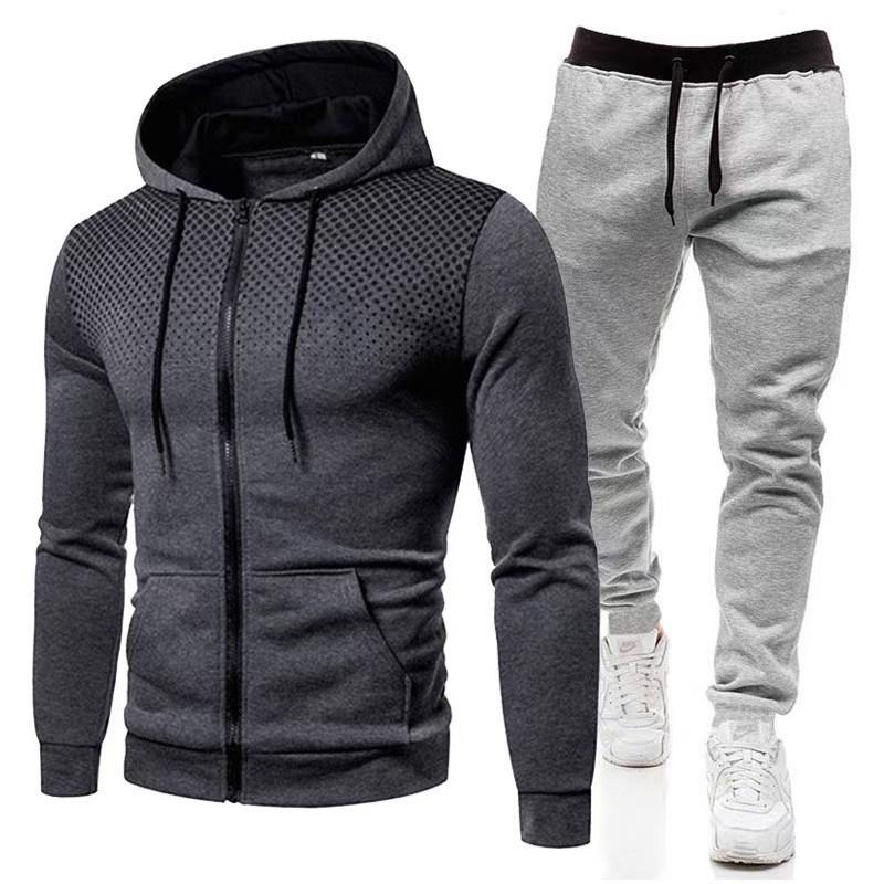 Polka Dot Men's Sportswear Set with Zip Hoodie and Sweatpants