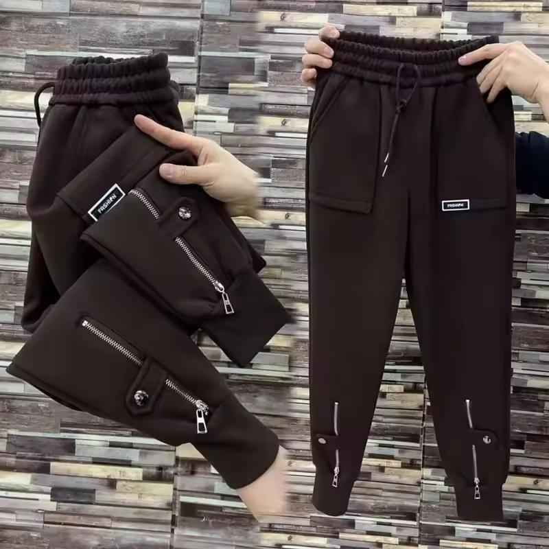 Women Spring and Autumn High Waist Plus Size Harlem Pants Loose and Slim Skinny Zipper Pants Sports Casual Trousers Female