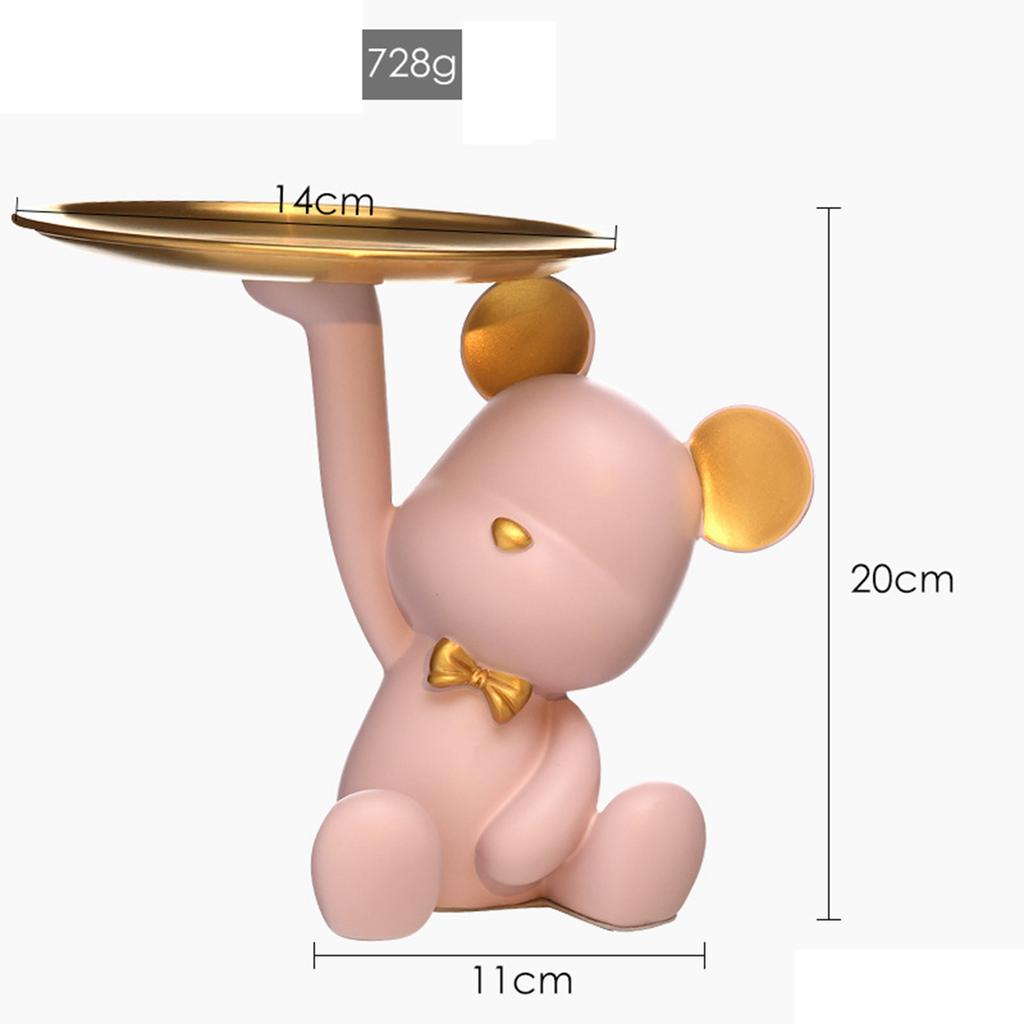Creative Resin Bear Figurine Cute Statue Home Decoration Desktop Storage Tray Rack for Coins Snack Phone Entrance Office