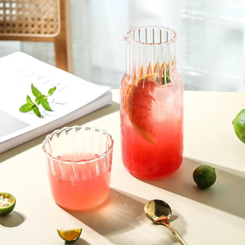 Water Carafe Glass Kettle Set Cold Hot Water Bottle Cup Sets Teacup Juice Pot Bedside Pitcher Carafe for Milk Beverage Tea