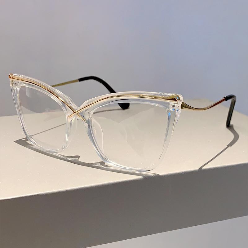 Oversized Cat Eye Eyeglasses Fashion Vintage Blue Light Blocking Eyewear  Trendy Non-prescription Glasses for Women