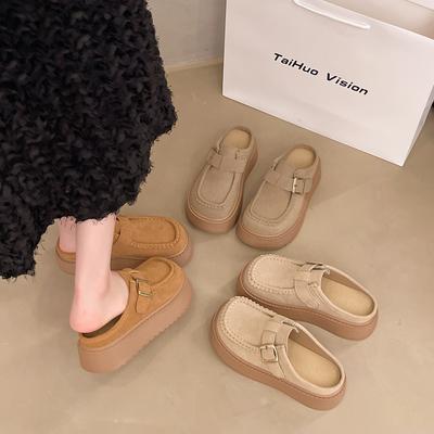 Scarpe basse retrò casual con suola a muffin da donna primavera fibbia britanniche versatili moda ciabatte con plateau mocassini one pedal