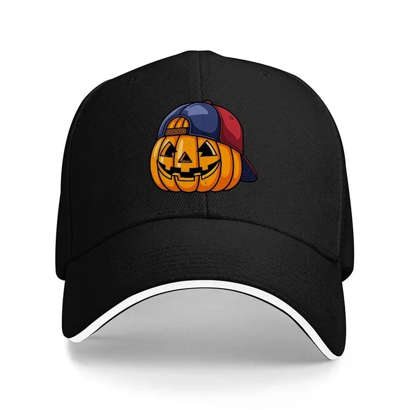 Kürbiskopf Baseballkappe Halloween-Thema Cartoon-Design Schwarzer verstellbarer Hut für Erwachsene und Jugendliche