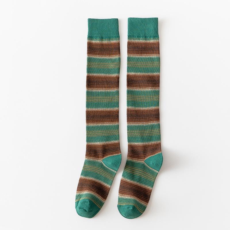 

Женская весна и осень, личность, полосатый хлопок, стиль преппи, мило, все с гольфами до колена 1 pair коричневый/зелёный